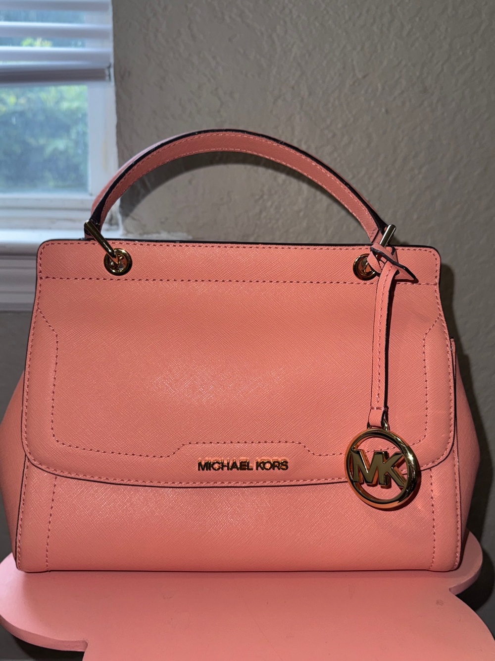 Michael Kors Talia Pink Saffiano Top-Handle Satchel with Gold-Tone Hardware